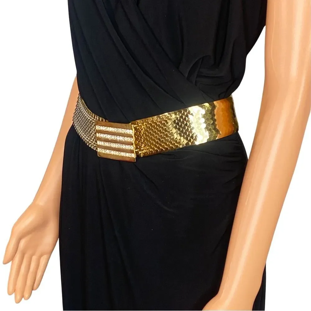 Vintage Y2K Gold Belt Stretchy Heavy Metal Grunge Revival 90s Edgy Rhinestone